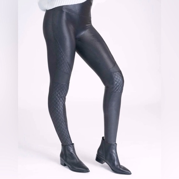 Spanx Faux Leather Quilted‎ Leggings in Very Black Sz XL